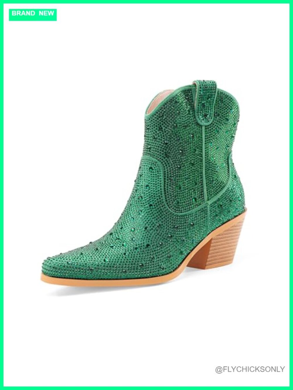 Sparkly Rhinestone Cowboy Ankle Boots Pointed Toe Block Heel Western Booties